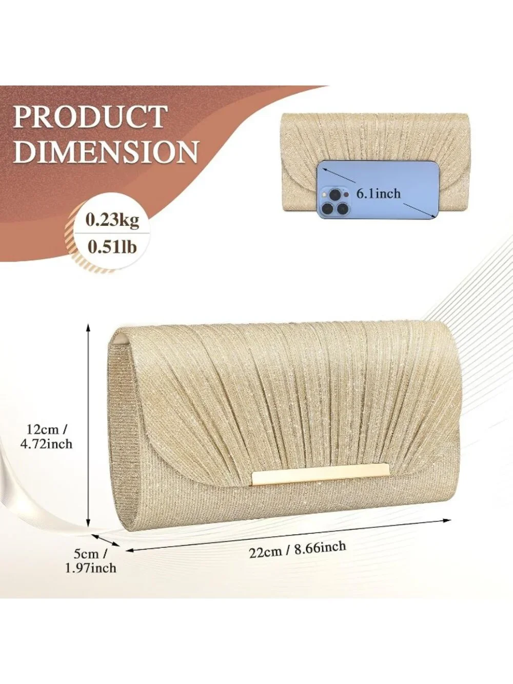 Women's Gold Glitter Clutch Purse Formal Evening Bag Wedding Party Handbag